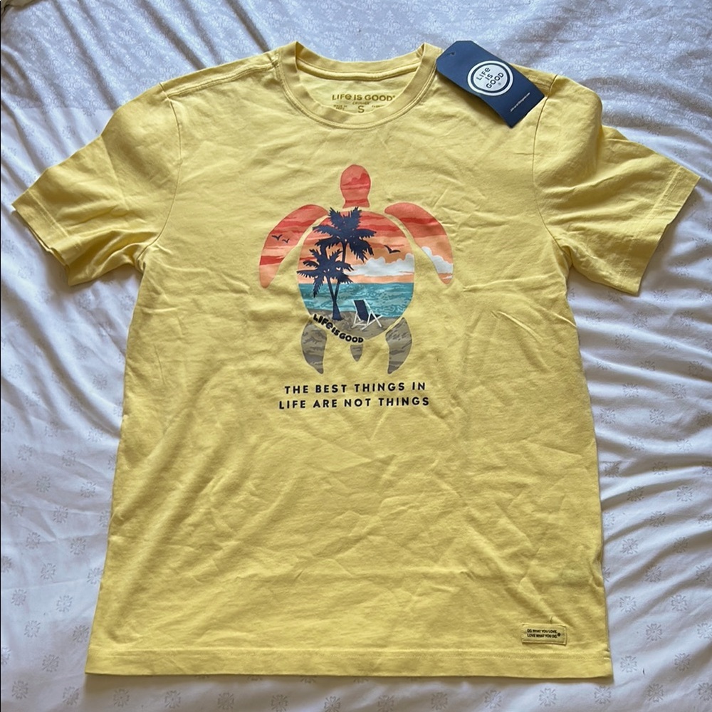 Life Is Good Yellow Short Sleeve Tee Graphic Design